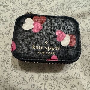 Kate Spade Black Travel Jewelry Box with Pink and White Hearts